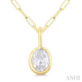 1/5 Ctw Oval Cut Bezel Set Diamond Fashion Pendant With Paperclip Chain in 14K Yellow Gold